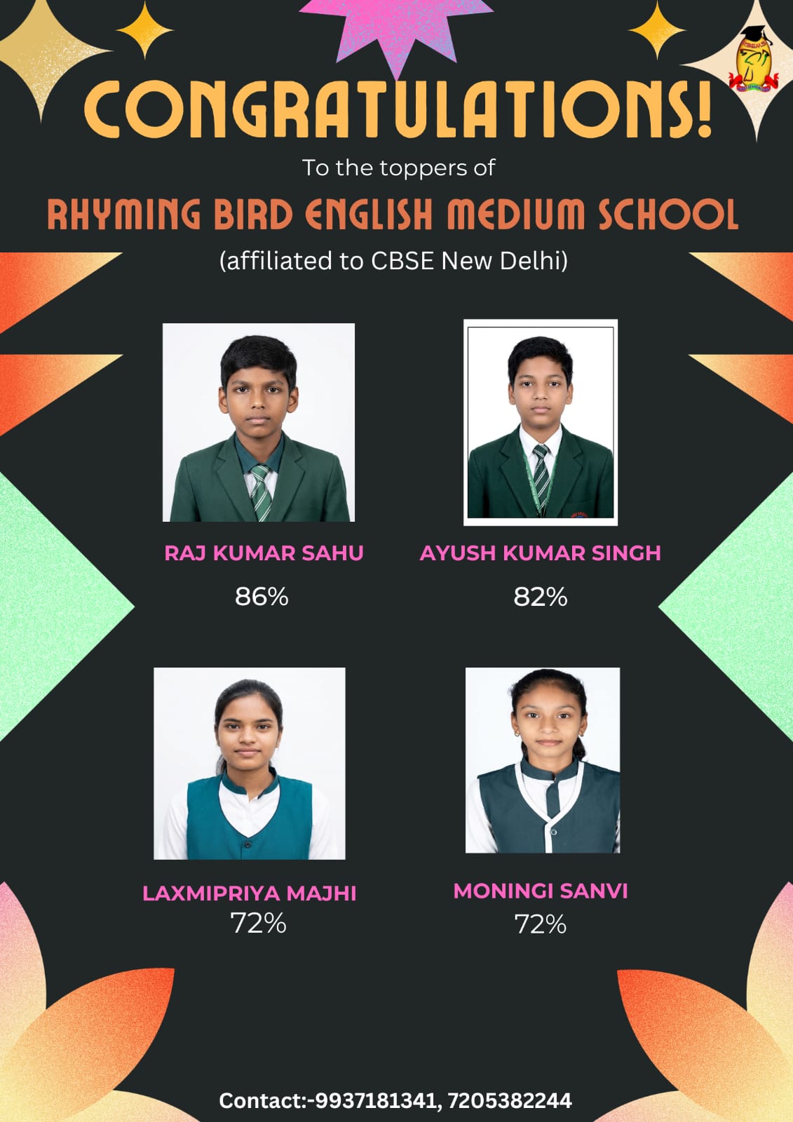 RHYMING BIRD ENGLISH MEDIUM SCHOOL 2025-2026 FIRST BOARD EXAMINATION ACHIEVERS